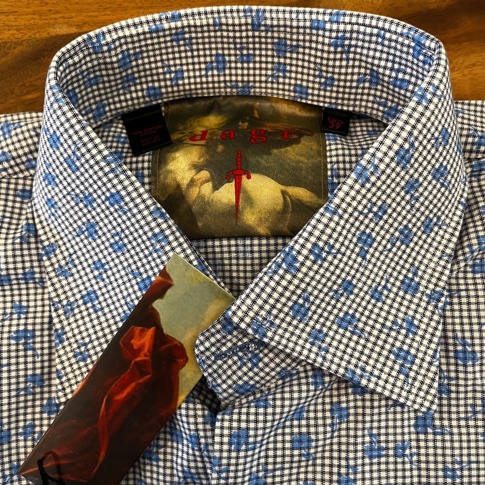 Dagr Men's 15 1/2 39 Dress Shirt Long Sleeve Button Down Blue Patterned w/ Roses